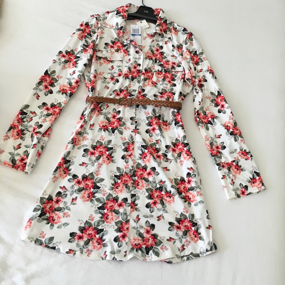 Belted printed shirtdress